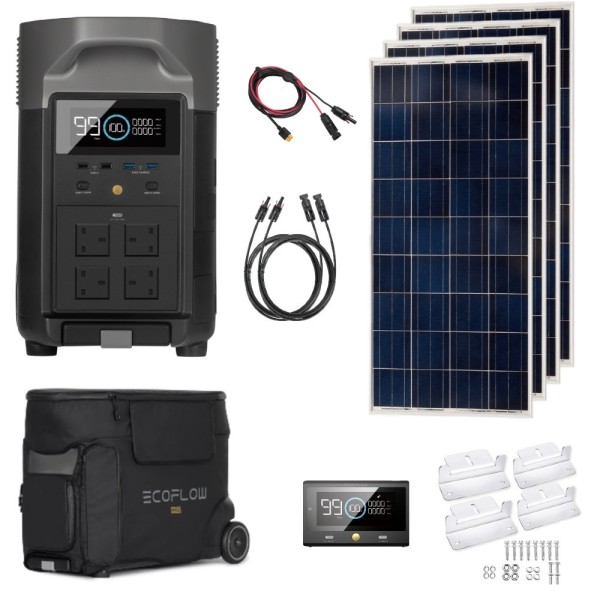 EcoFlow Delta Pro 3600Wh + 700W 12V Mono Solar Panels | RV Solar Kit