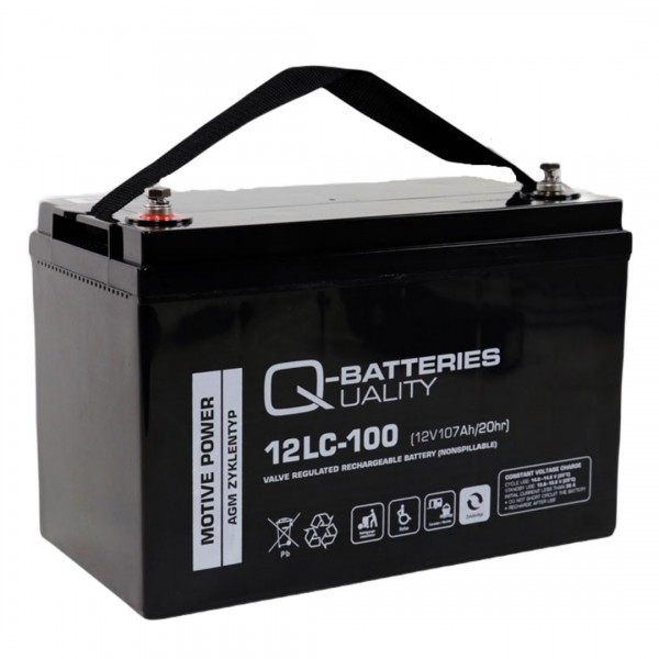 12V 100Ah Deep Cycle Domestic Leisure Battery Q-Batteries 12LC-100 AGM