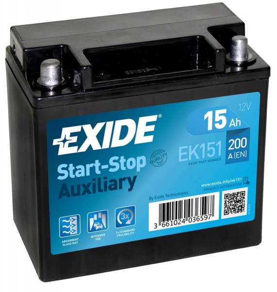 12V 15Ah Auxiliary Battery Exide EK151 AGM