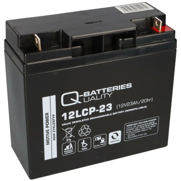 Q-Batteries 12LCP-23 / 12V - 23Ah lead acid battery Cycle type AGM - Deep Cycle VRLA - F3 connector