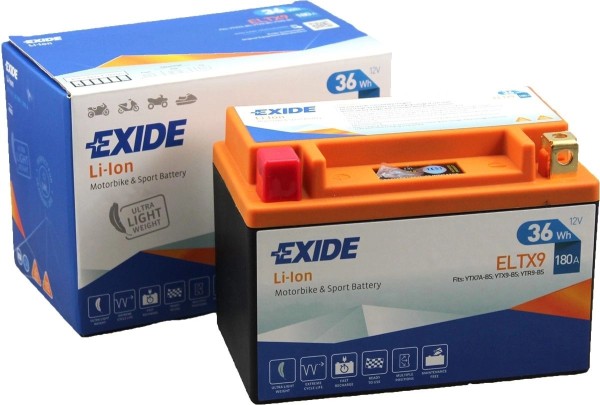 ELTX9 EXIDE LI-ION Lithium Motorbike Battery 12V 36wh 180A