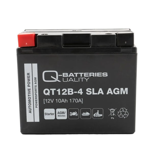 Q-Batteries QT12B-4 AGM 12V 10Ah 170A Motorcycle Battery