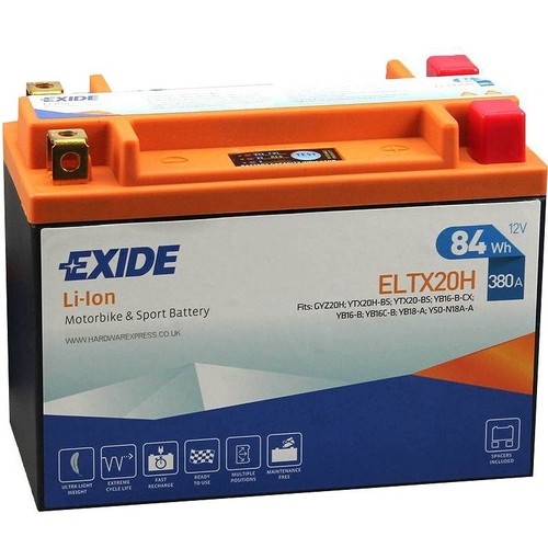 ELTX20H EXIDE LI-ION Lithium Motorbike Battery 12V 84W 380A