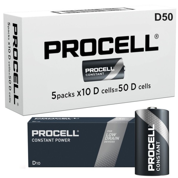 Duracell Procell Constant D Alkaline Battery MN1300 1.5V Bulk pack of 50