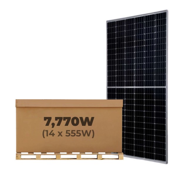 7.77kW JA Solar Panel Kit of 14 x 555W Mono MBB PERC Half-Cell GR Silver Rigid Solar Panels
