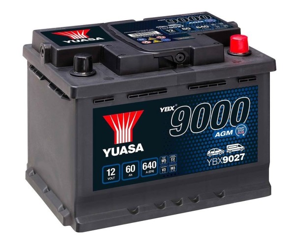 Yuasa YBX9027 AGM Start Stop 60Ah 640A 12V Car Battery Type 027