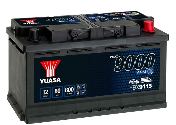 Yuasa YBX9115 AGM Start Stop 80Ah 800A 12V Car Battery Type 115