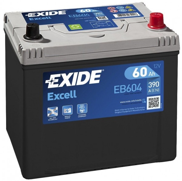 EXIDE EB604 Excell car battery 60Ah 390A 005L