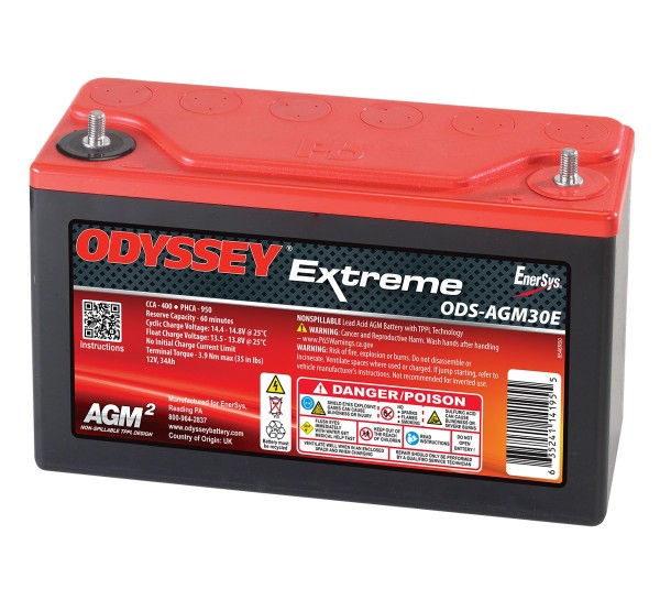 Odyssey ODS-AGM30E (PC950) 12V 34Ah 400A AGM Motorcycle Battery - ER30