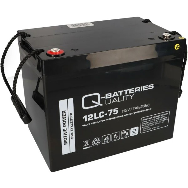 12V 77Ah Deep Cycle Domestic Leisure Battery Q-Batteries 12LC-75 AGM