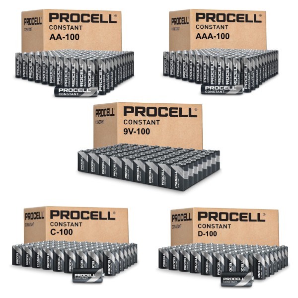 Duracell Procell Constant Bulk Combo (100 X AA, 100 X AAA, 100 X 9V, 100 x C, 100 x D)