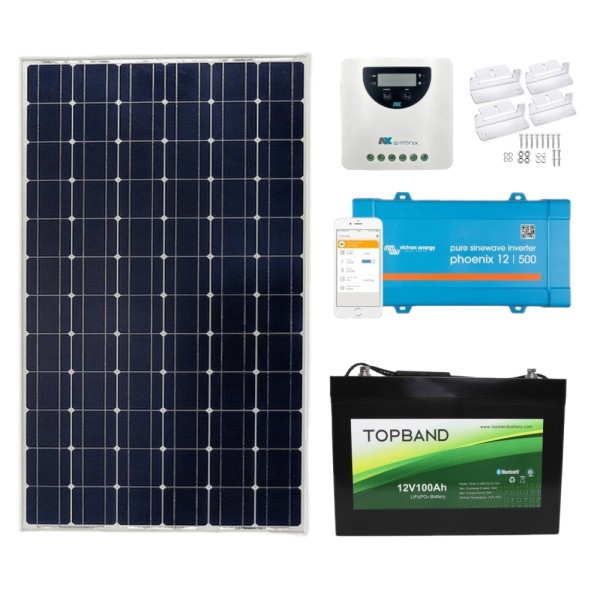 175W Off-grid Shed Solar Kit with 20A MPPT, 500W inverter and LifePO4 Heated Battery