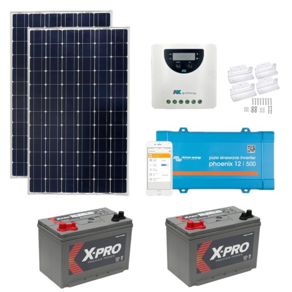 350W Off-grid Shed Solar Kit with 20A MPPT, 500W inverter and Leisure Battery