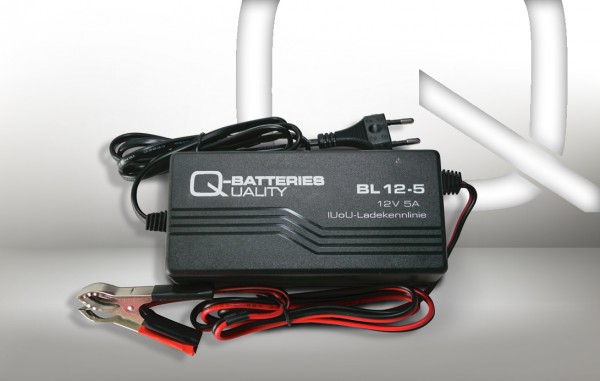 Q-Batteries BL 12-5 Charger for lead batteries 12V - 5A Charging current IU0U Charging curve
