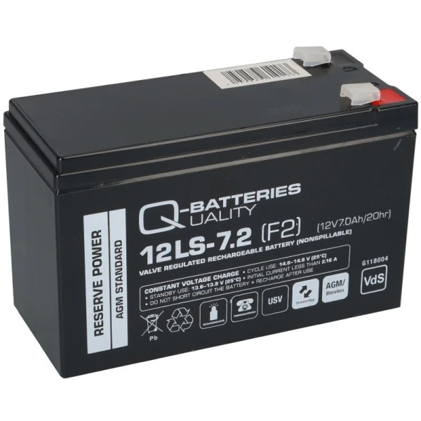 Q-Batteries 12LS-7.2 F2 12V 7,2Ah lead fleece battery / AGM VRLA with VdS